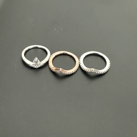 3 Pandora Wishbone Pinky Rings Rose gold and Sterling Silver Size 3 - Picture 11 of 11